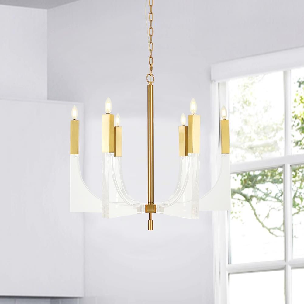 Omeara Lucite & Gold Chandelier